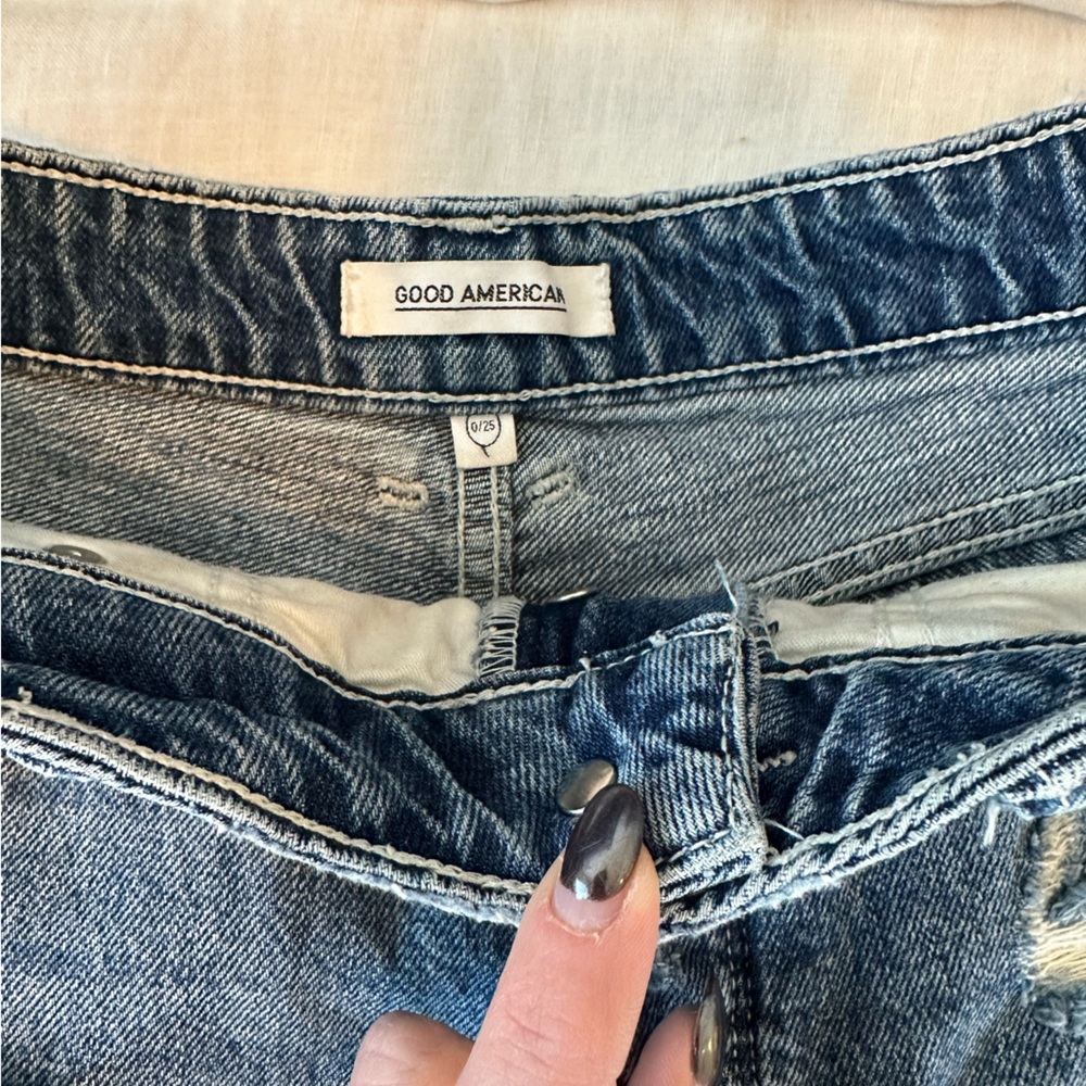Good American Blue Distressed Jean Shorts - Picture 2 of 7